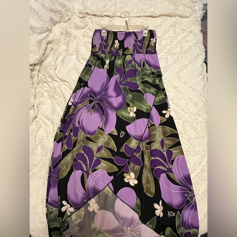 Strapless Floral Maxi Dress in Purple and Green